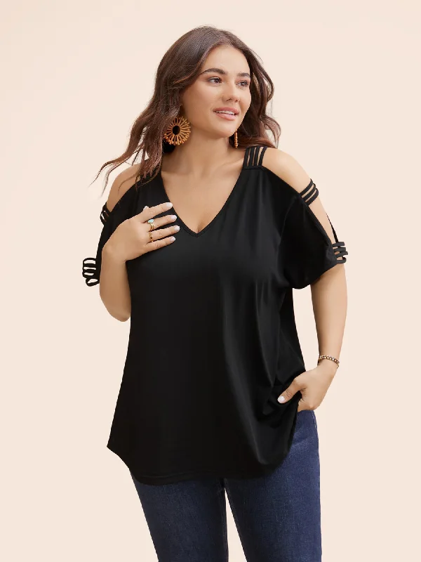 Women's Occasion Wear Clothing Holiday Sale Solid Cut Out Batwing Sleeve T-shirt