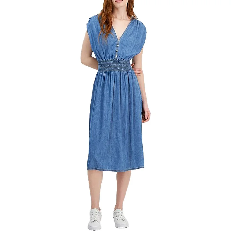 Women's Trendy Casual Clothes Timeless Elegance Redefined Womens Button Shirred Midi Dress