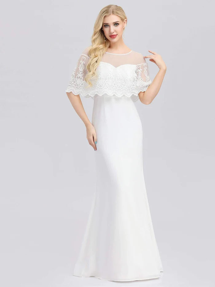 Women's Formal Event Attire Fashion-Forward Style Sweetheart Illusion Neckline Wedding Dress With Ruffle Sleeves