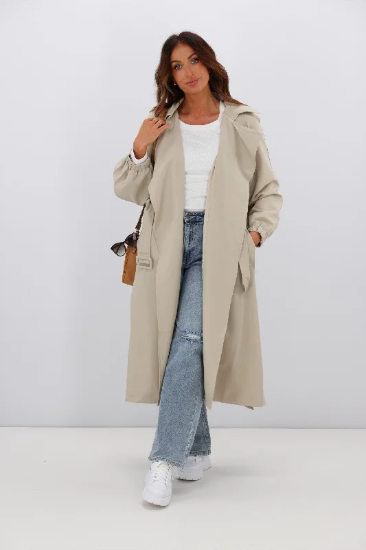 Affordable Women's Garments Low Price Special Fria Stella Drape Blousen Sleeve Trench Coat Sand