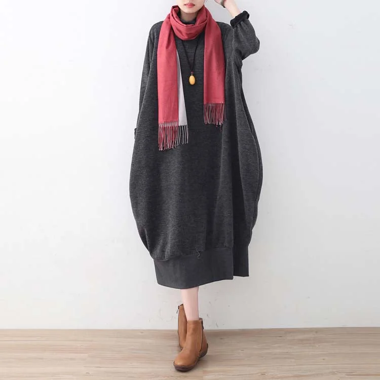 Affordable Women's Outfit Limited Time Special Offer gray sweater dresses oversized sweater vintage high neck pullover knit dress patchwork