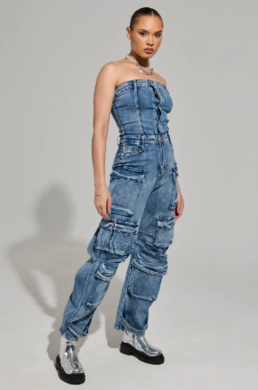 Women's Everyday Attire Limited Time Deal ROUND IT UP DENIM JUMPSUIT