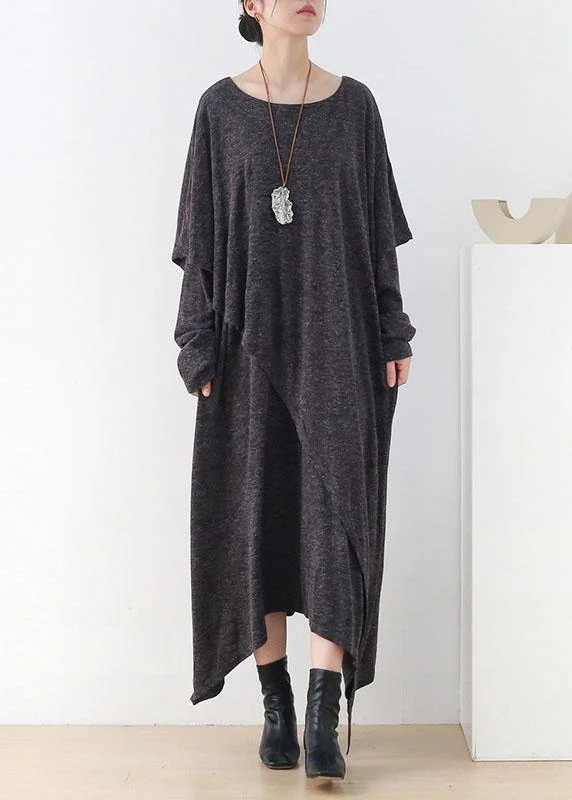 Women's Work Apparel Feminine Grace Women Grey O-Neck Patchwork Fall Cotton Dress