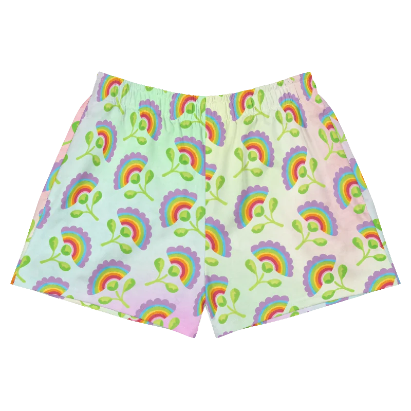 Women's Clothing For Outdoor Activities Crazy Price Slashing Rainbows in Bloom Women’s Athletic Shorts