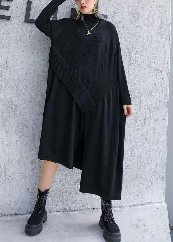 Fashion-Forward Women's Clothing Quick Grab Deals Cute black Sweater dress outfit plus size side open asymmetric oversized fall knit top