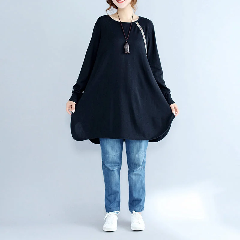 Women's Casual Outfit Flash Sale Fever black casual plus size knit sweater dresses plus size long sleeve knit dress