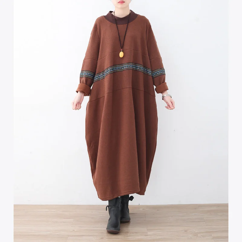 Women's Comfortable Clothes For Weekends Special Offer boutique brown sweater dress fall fashion patchwork pullover fine high neck winter dress