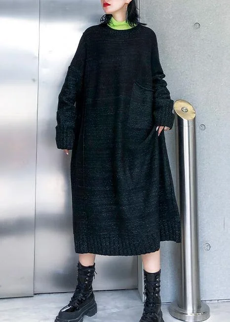 Women's Holiday Clothing Limited Stock Simple big pockets Sweater fall dress DIY black Tejidos knitted dress