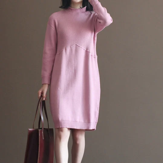 Women's Professional Outfit From Casual To Classy 2024 winter pink rabbit woolen blended sweater dresses loose vintage knit dress