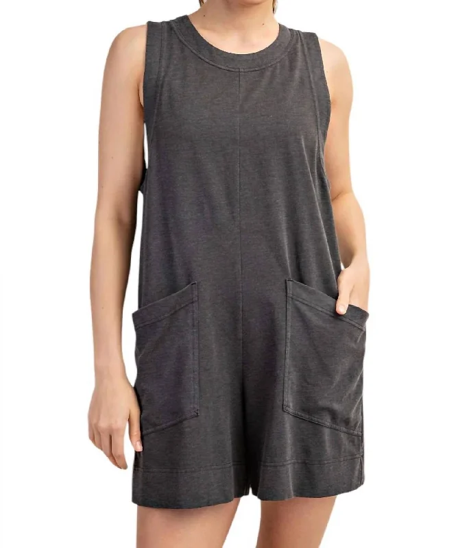 Women's Evening Attire Feminine Soft - Hued Styles Stop Time Romper In Mineral Washed