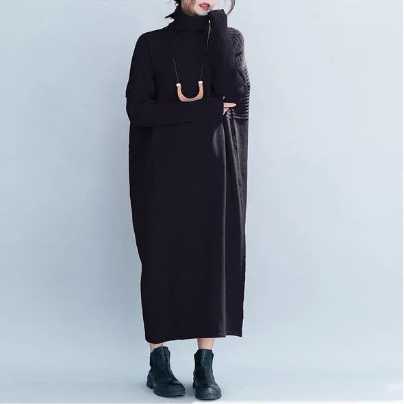 Vintage-Inspired Women's Apparel Feminine Flow Women casual Loose High Neck Maxi Sweater Dresses