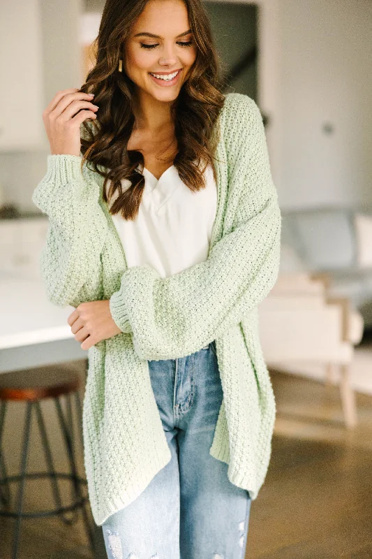 Women's Travel Apparel Trendy Pulse Face The Day Sage Green Cardigan