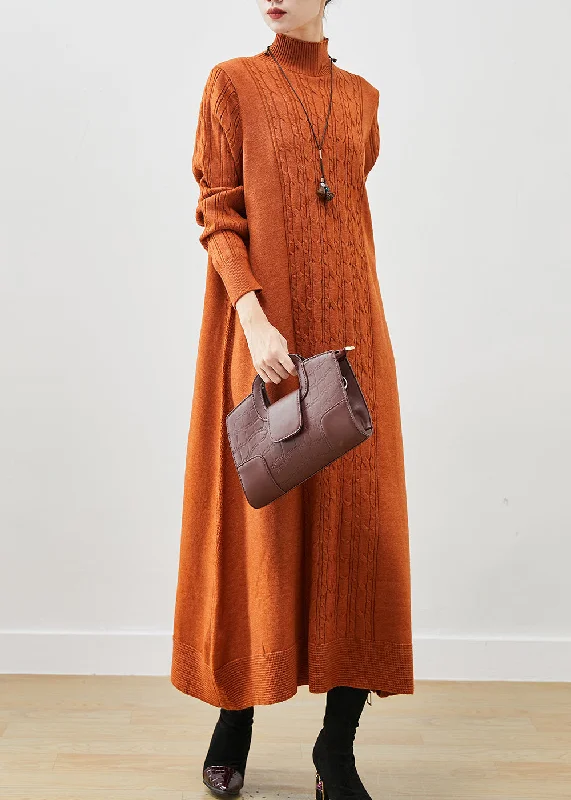 Casual Clothes For Women Mid - Season Sale Stylish Orange Oversized Cable Knit Ankle Dress Spring