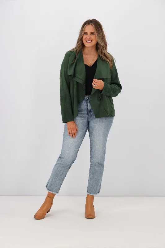 Women's Vacation Garments Limited Time Offers Shine On Label Thiago Sueded Waterfall Jacket Green