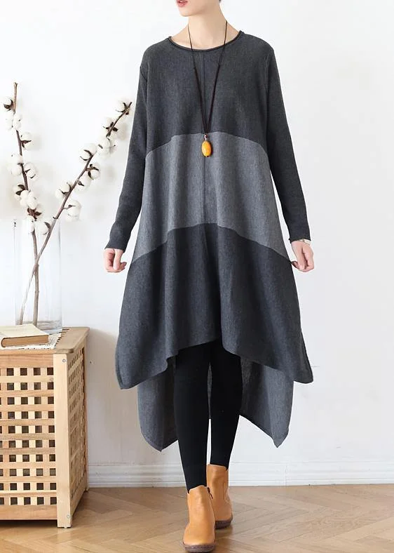 Women's Stylish Professional Garments Luxe Layering Christmas gray Sweater outfits Street Style o neck patchwork Largo fall knit dresses