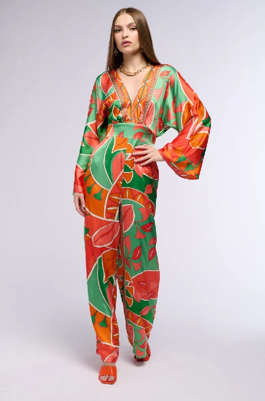 Women's Professional Outfit Feminine Grace PRINCESS ORANGE PRINTED WIDE LEG JUMPSUIT