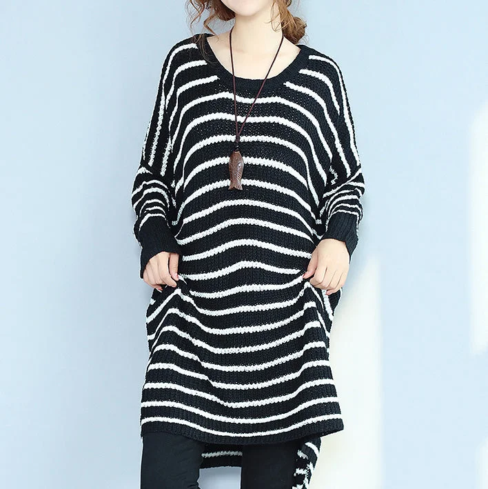 Women's Activewear Outfit Style Without Limits 2024 black casual cozy sweater dresses low high plus size o neck knit pullover dress