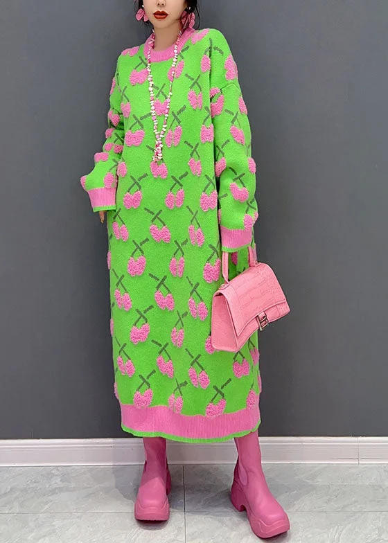 Women's High-Fashion Apparel Disco - Inspired Retro Dance Look Modern Green O Neck Jacquard Thick Long Knit Dress Winter