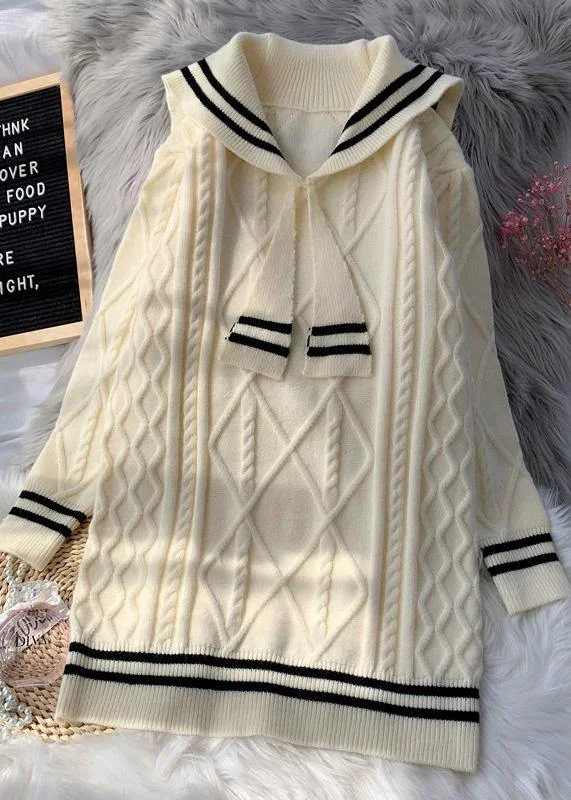 Women's Office Clothing Stylish Spring Fashion Knitted high neck patchwork Sweater fall dresses plus size beige daily sweater dresses