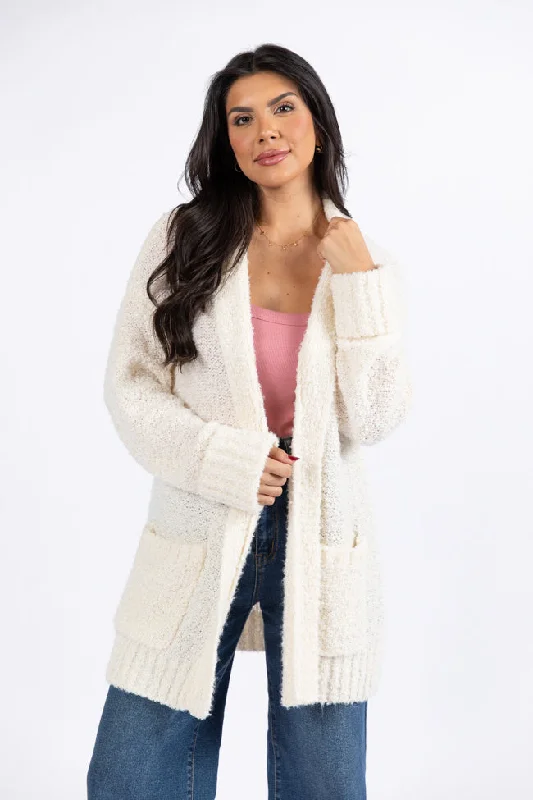 Women's Chic Apparel Summer Fashion All Time Fav Cream Fuzzy Cardigan SALE