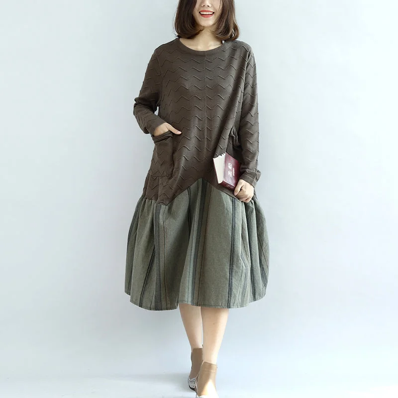 Women's Clothing Outfit Set New Season Fashion Preview Sale blossom Army green sweater dresses unique patchwork winter knit sweaters oversized pullover