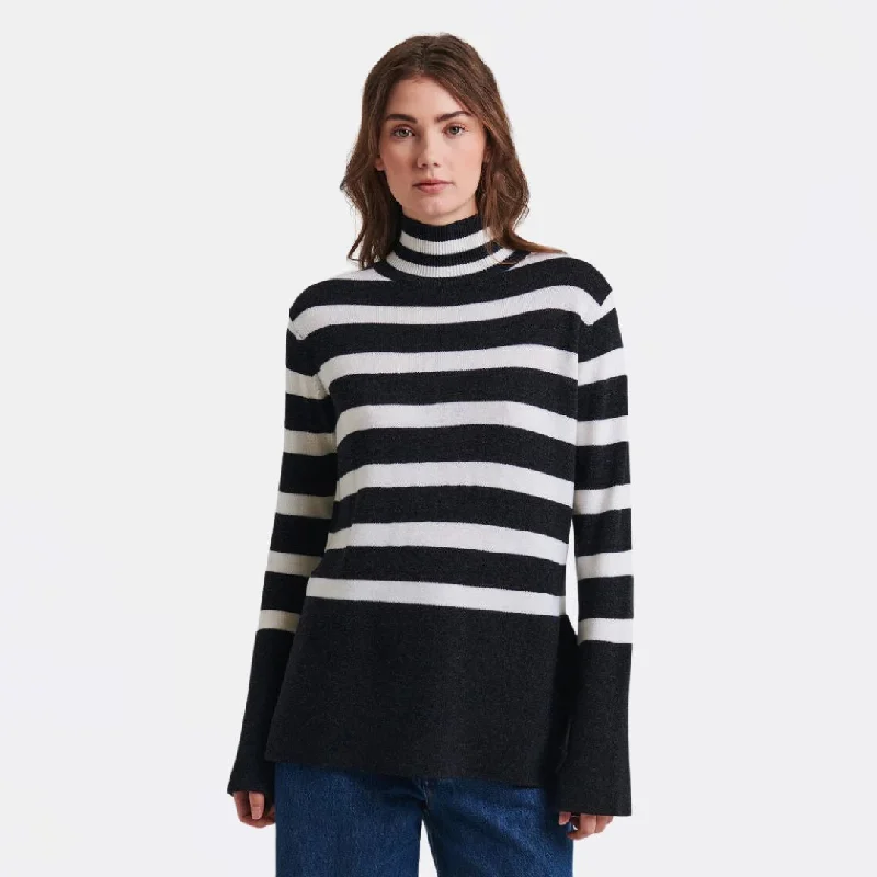 Women's Travel Garments New Styles Just In Merino Striped Turtleneck (Noir)