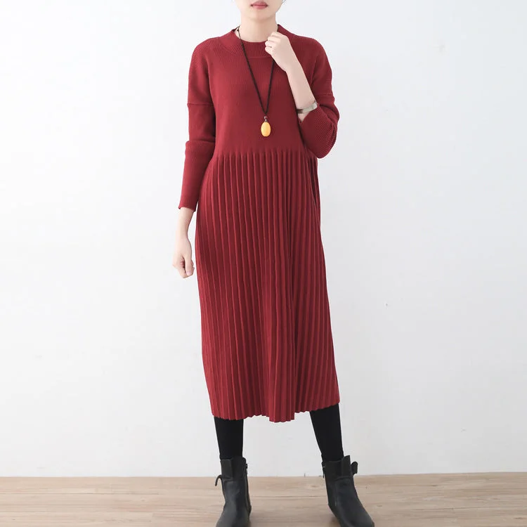 Women's Elegant Clothes Wardrobe Essentials women red long sweaters oversized o neck sweater fine Cinched fall dresses