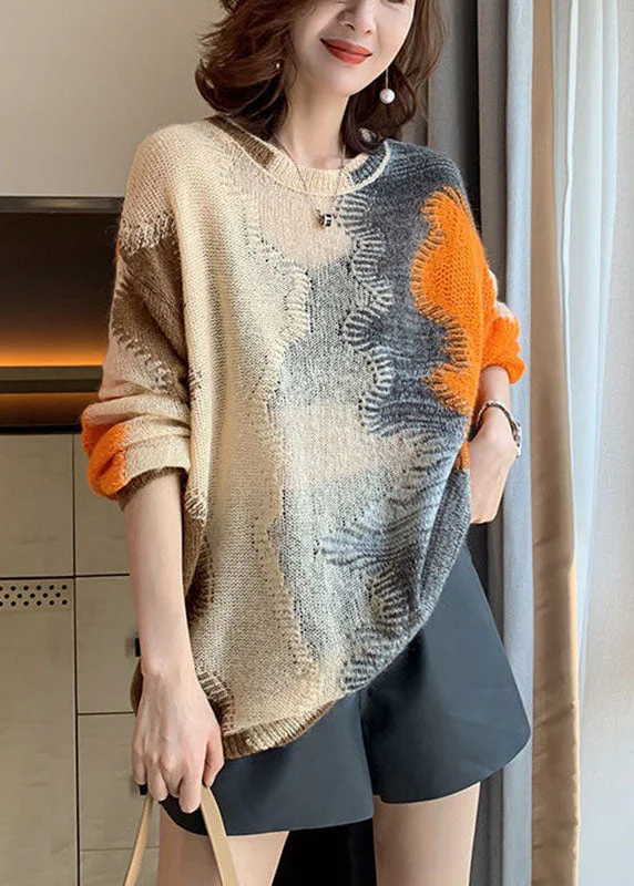 Women's Romantic Outfit Fashion-Forward Outfits Women Apricot Hollow Out Loose Fall Knit sweaters