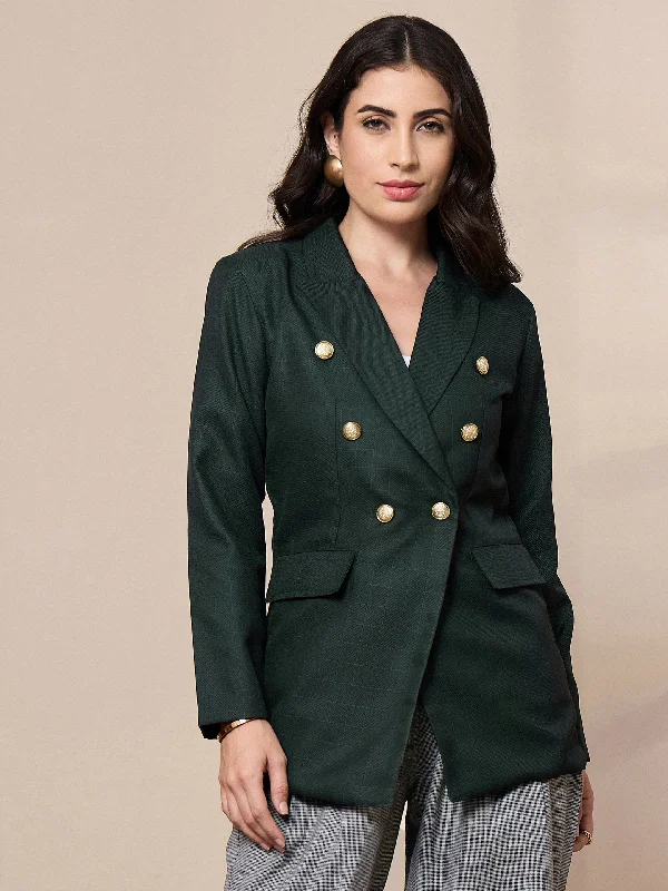 Women's Athleisure Apparel Dreamy Draping Women Green Double-Breasted Check Blazer