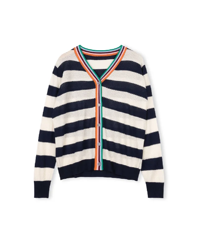 Women's Fashionable Attire For Work Athleisure Wear Promotion Colorful Striped Placket Cardigan