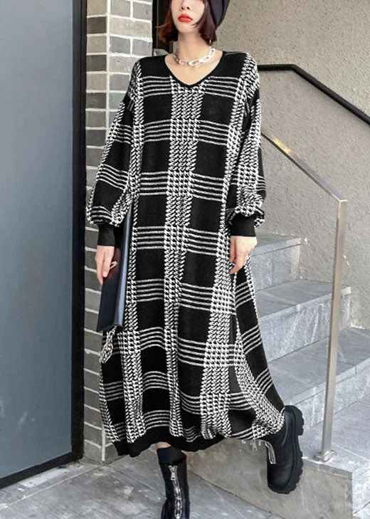 Women's Outerwear Clothing Latest Trends Women White Plaid Casual Fall Knitted Dress