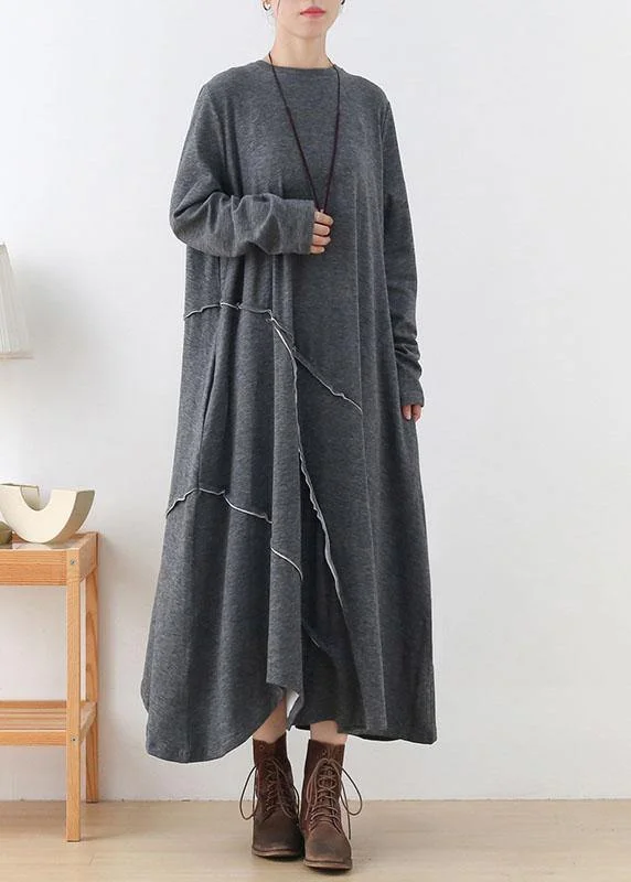 Women's Loungewear Clothes Last Chance Sale Handmade Grey Loose Asymmetrical Design Fall Long Sleeve Holiday Dress