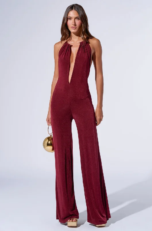 Women's Timeless Attire Fashion Sale LIVING MY WAY BURGUNDY JUMPSUIT