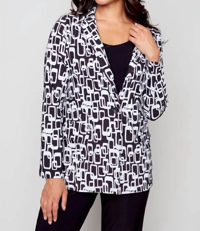 Women's Trendy Clothes Versatile Wardrobe Essentials Geometric Printed Blazer Top In Black/whiite