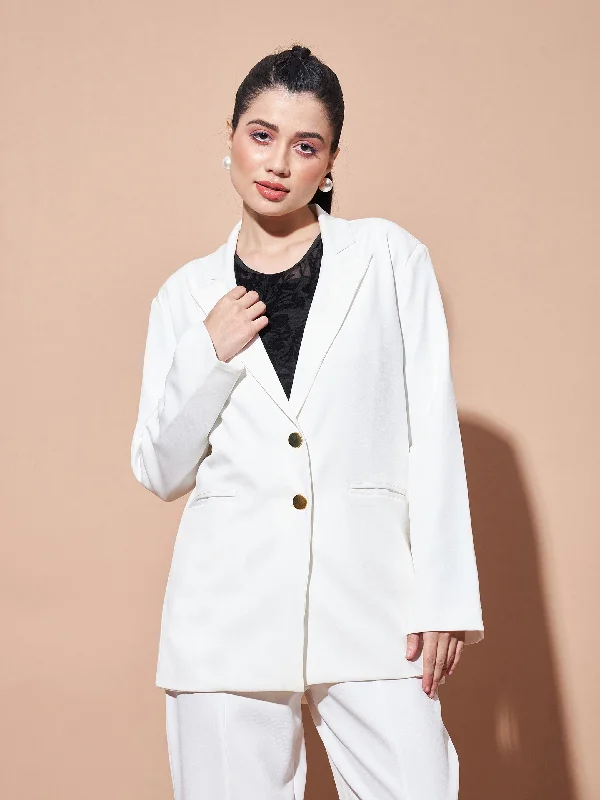 Women's Clothing Sets Special Occasion Wear Women White Notch Collar Front Open Blazer