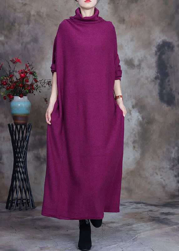 Women's Garments Casual Chic Bohemian purple red Loose Knit Holiday Dress Spring