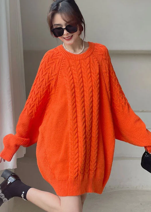 Formal Clothing For Women Fashion-Forward Outfits diy Orange O-Neck cozy Knitted Dress Winter