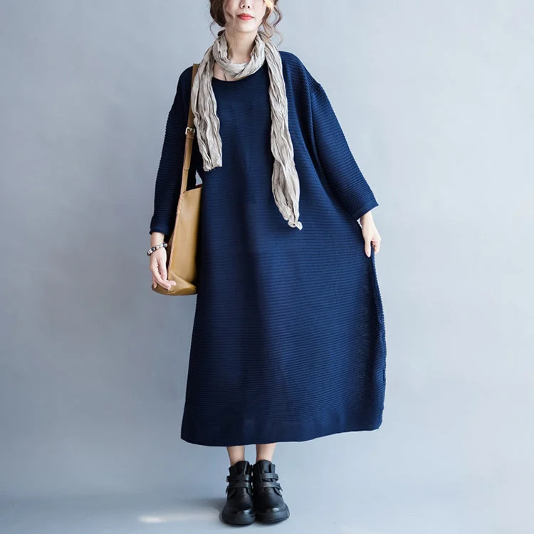 Charming Women's Garments Refined Look blue casual warm knit dresses oversize o neck sweater dress