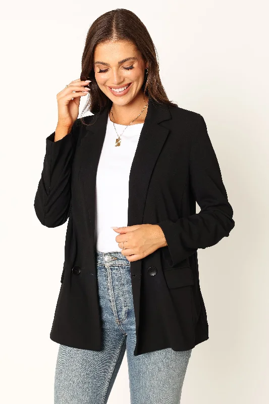 Women's Activewear Apparel Trend Forward Threads Ailani Button Front Blazer - Black