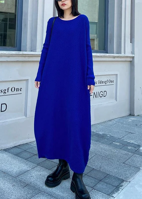 Women's Night-Out Clothes Lighten Up With Nordic Styles Chunky o neck long sleeve Sweater fall dresses Street Style blue Big knitted tops