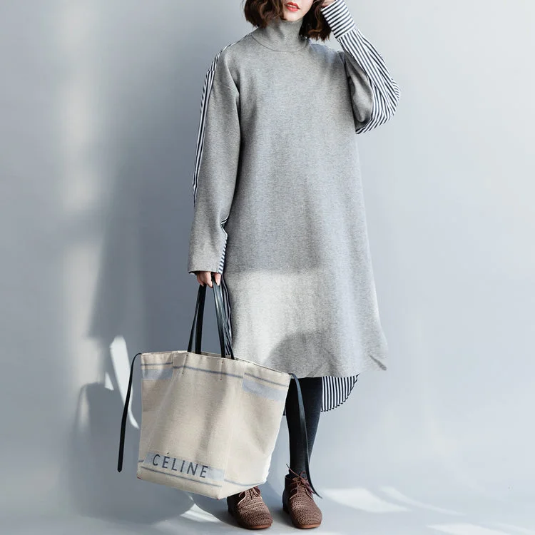 Sustainable Fashion Clothing For Women Discover Promotions Buy gray cotton clothes For Women Metropolitan Museum Work Art high neck Batwing Sleeve Dress