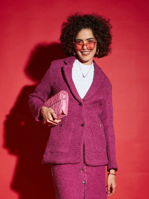 Vintage-Inspired Women's Clothes Update With Cottagecore Styles Women Magenta Tweed Notch Collar Blazer