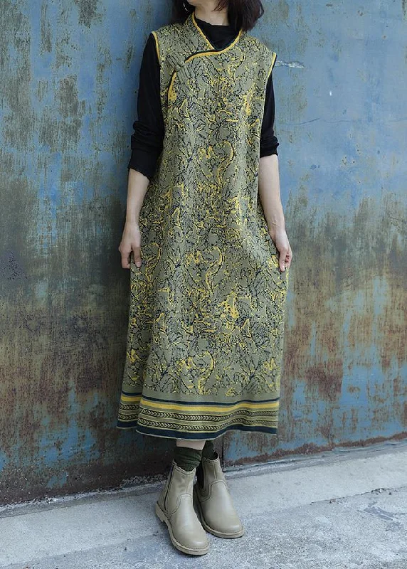 Women's Urban Clothing New In This Season Cozy yellow green Dress weather Beautiful Chinese Button Art sleeveless dresses