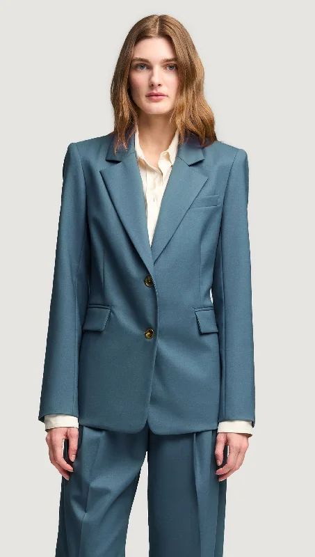 Women's Fashion-Forward Apparel Trendy Urban Attire Two-Button Blazer in Seasonless Wool | Stone Blue