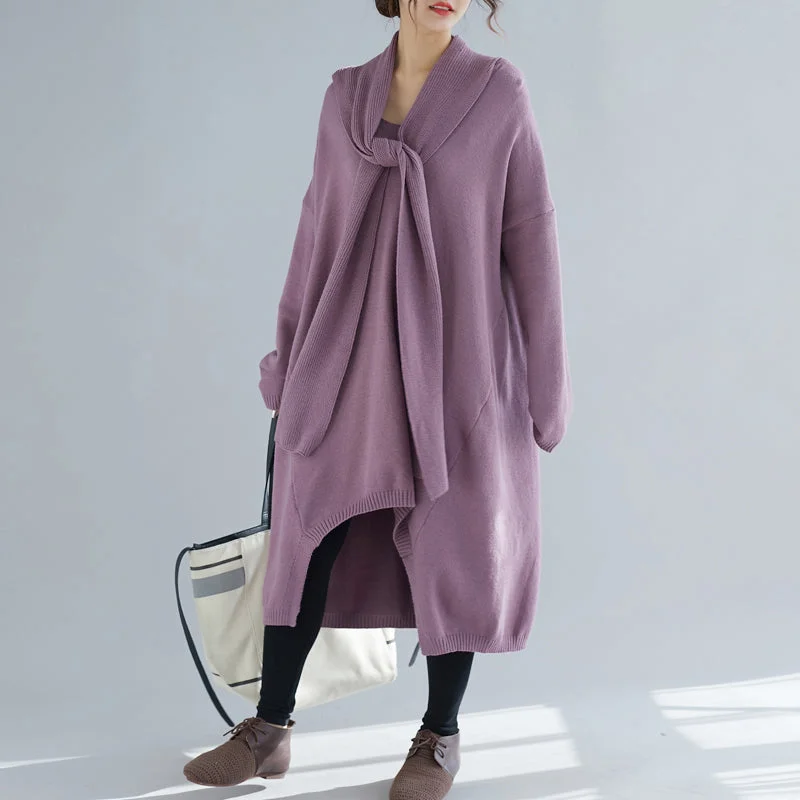 Women's Wardrobe Apparel Effortless Sophistication Comfy o neck asymmetric Sweater Aesthetic Largo purple Ugly knit dress