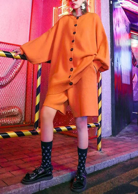 Formal Garments For Women Summer Fashion Feminine style fashion large size show thin wide leg pants sweater coat orange two pieces