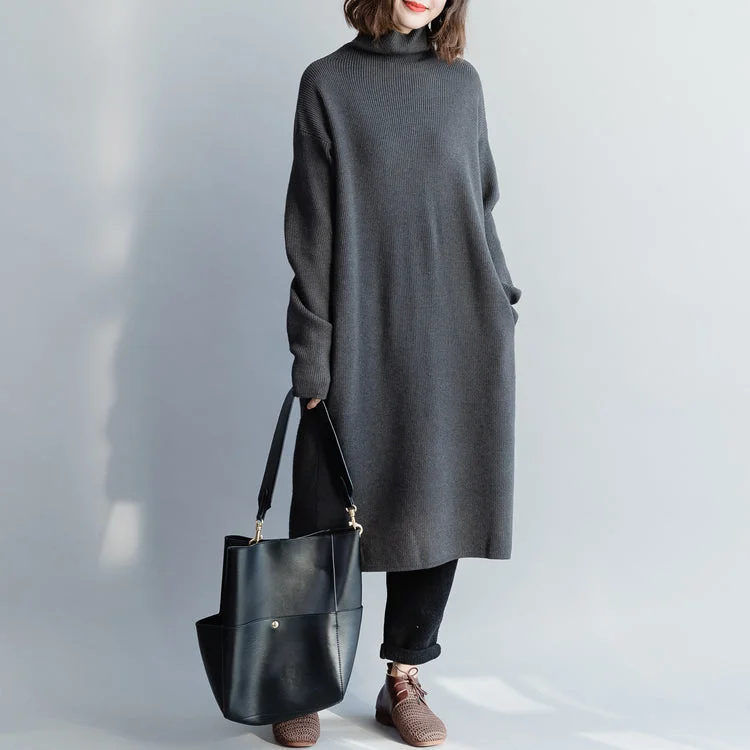 Women's Outfit Shop Sales Comfy Sweater dress outfit Quotes high neck baggy dark gray baggy knitwear