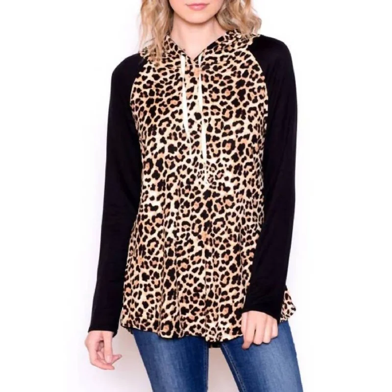 Women's Activewear Attire Feminine Elegance Soft Leopard Hoodie In Brown/black