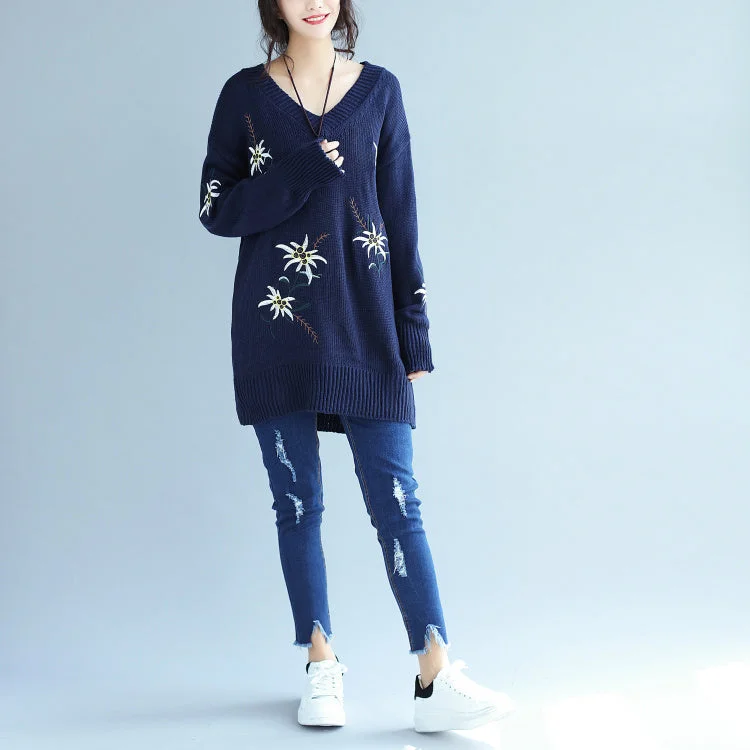 Women's Athletic Outfit Find Your Unique Flair autumn fashion blue embroidery sweater dress oversize mid long knit pullover dresses