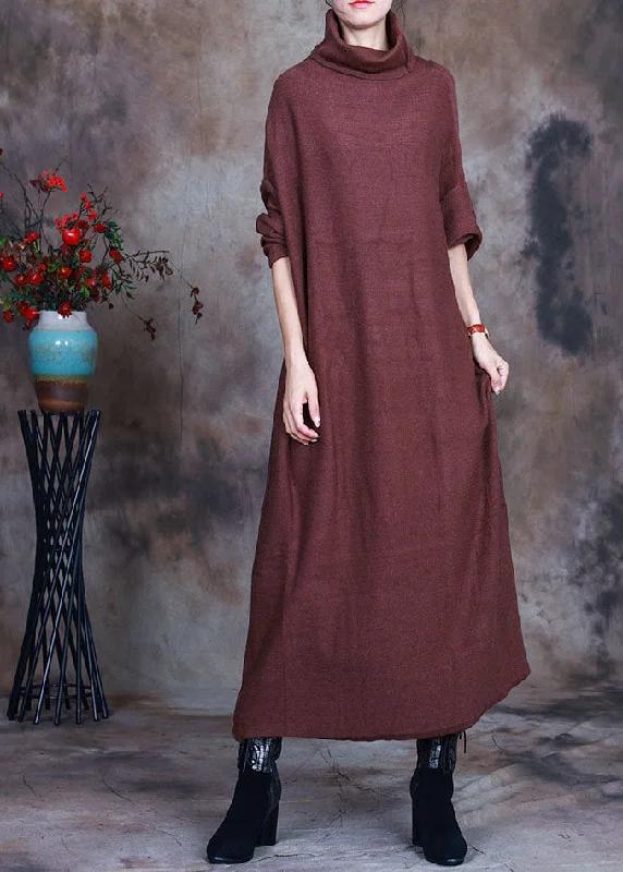 Women's Clothing Sets Limited - Time Bundle French Chocolate Turtle Neck Knit Dresses Spring